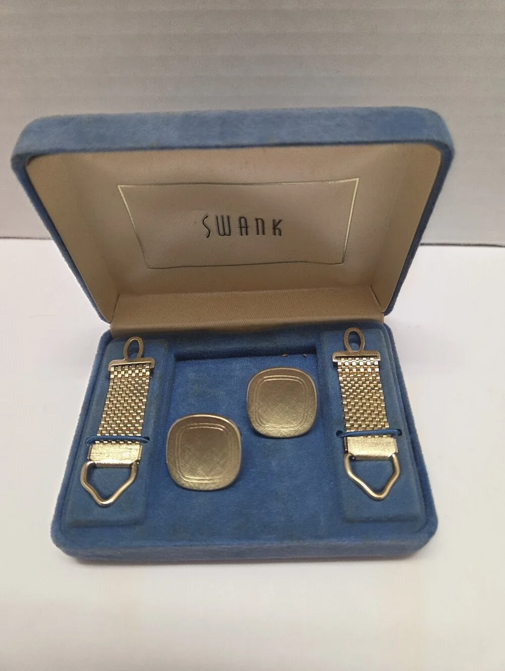 Swank Gold-Tone Textured Cufflinks with Mesh Wraps